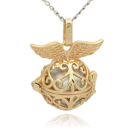 Golden Tone Brass Hollow Round Cage Pendants KK-J237-05G-1