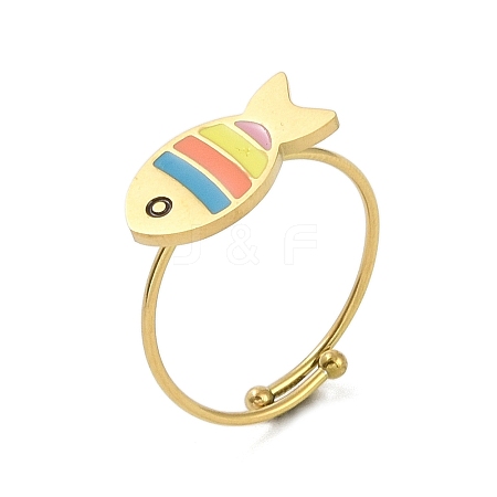 Ion Plating(IP) Fish 304 Stainless Steel Enamel Ring RJEW-A038-06G-1