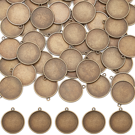 SUNNYCLUE 50Pcs Flat Round Alloy Pendant Cabochon Settings TIBEP-SC0002-90-1