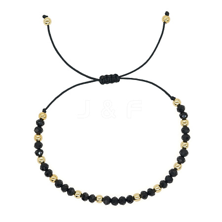 Glass & Brass Round Beads Braided Bead Bracelets LS-RD6595-1-1