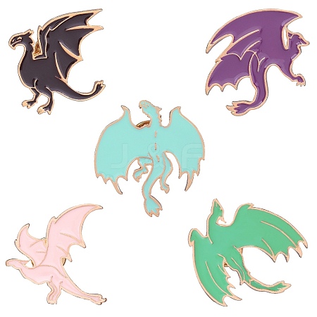 5Pcs 5 Style Dragon Enamel Pin JEWB-SZ0001-97-1