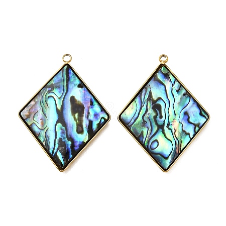 304 Stainless Steel Pave Natural Paua Shell Pendants STAS-Z125-01D-G-1