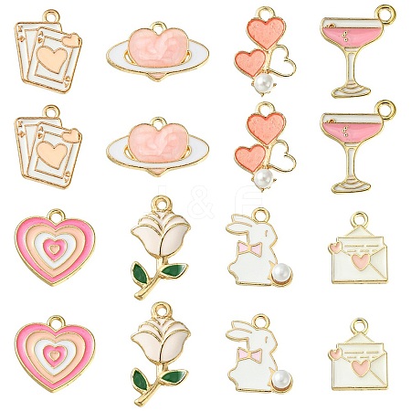 16Pcs 8 Styles Valentine's Day Alloy Enamel Pendants ENAM-FS0001-64-1