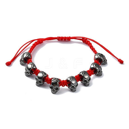 Adjustable Halloween Skull Alloy Braided Beads Bracelets for Women BJEW-78.0-JB10915-1