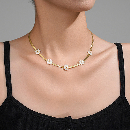 Daisy Flower 304 Stainless Steel Chain Necklaces FS-WGEC3D7-06-1