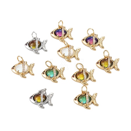 Brass Clear Cubic Zirconia Glass Charms ZIRC-C024-19-1