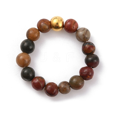 Natural Bloodstone Round Beaded Stretch Ring for Women RJEW-WH0014-01G-1