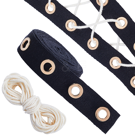 4 Yards Cotton Ribbons with Golden Tone Eyelet Rings OCOR-GF0002-89-1