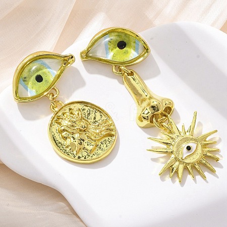 Alloy & Resin Dangle Stud Earrings EJEW-M075-03G-1