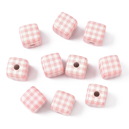 10Pcs Printed Opaque Acrylic Beads MACR-YW0004-19B-1