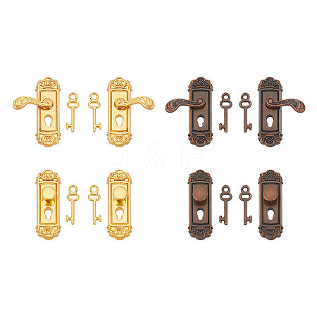 GOMAKERER 8 Sets 6 Styles Miniature Alloy Door Lock & Key AJEW-GO0001-73-1