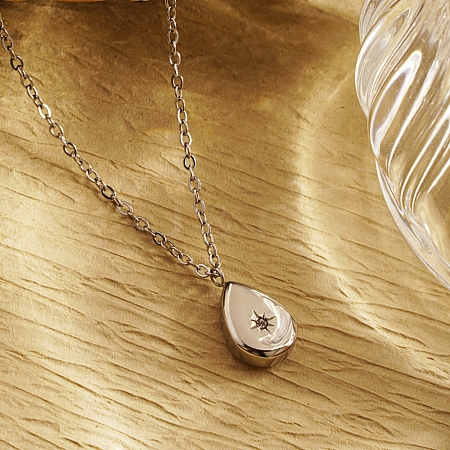 Elegant Stainless Steel Water Drop Pendant Necklace for Women's Party Wear. ZM6568-2-1