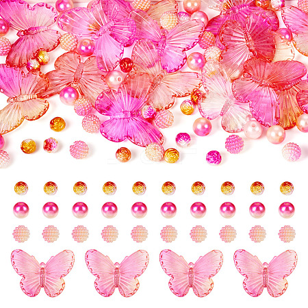 100Pcs 4 Styles Gradient ABS Plastic Imitation Pearl Beads & Transparent Acrylic Beads Sets KY-TA0001-31-1