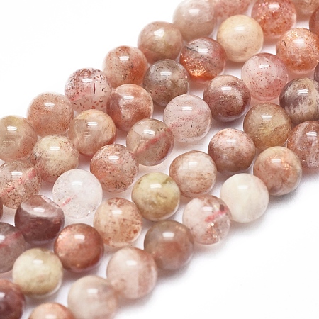  Jewelry Beads Findings Natural Sunstone Beads Strands, Round, 6mm, Hole: 0.5mm, about 65pcs/Strand, 15.75