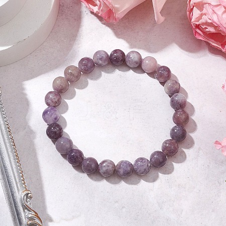 Natural Cherry Blossom Tourmaline Round Beaded Stretch Bracelets for Women Men BJEW-JB11427-1