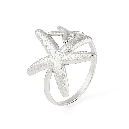 Non-Tarnish 304 Stainless Steel Starfish Open Cuff Rings for Women RJEW-S418-03P-1