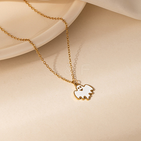 Halloween 304 Stainless Steel Enamel Pendant Necklaces for Women FS-WGABD3E-08-1