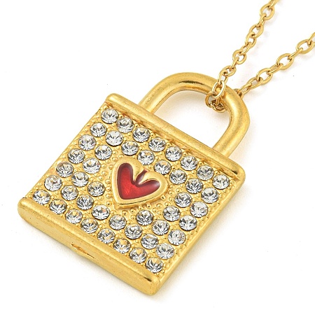 Ion Plating(IP) 304 Stainless Steel Crystal Rhinestone Lock Pendant Necklaces NJEW-I129-01G-1