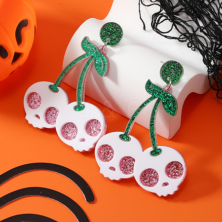 Halloween Cherry with Skull Head Acrylic Stud Earrings EY7055-1-1