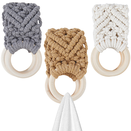 3Pcs 3 Colors Handmade Macrame Cotton Hanging Towel Holder AJEW-CN0006-37-1