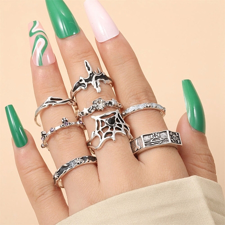 8Pcs Alloy Rhinestone Cuff Rings PW-WG4A0B3-01-1