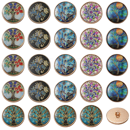 24Pcs 6 Styles 1-Hole Alloy Shank Buttons BUTT-CY0001-44B-1