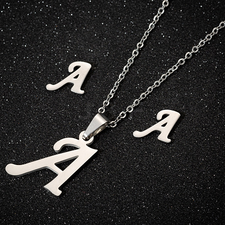 201 Stainless Steel Pendant Necklaces & Stud Earrings Sets WG00841-47-1