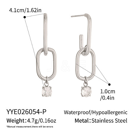 304 Stainless Steel Cubic Zirconia Stud Dangle Earrings Women MN6209-2-1