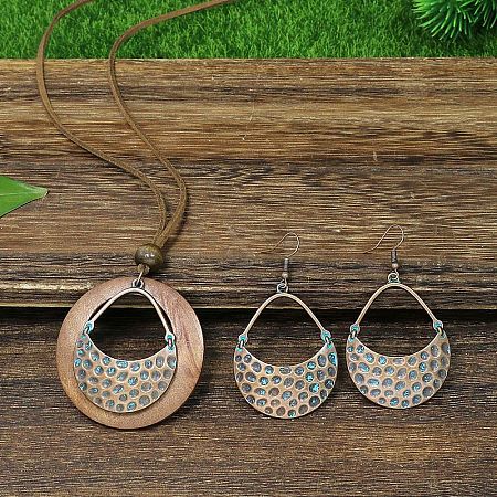 Bohemian Alloy & Wood Pendant Necklaces & Dangle Earrings Sets WG8FC17-02-1