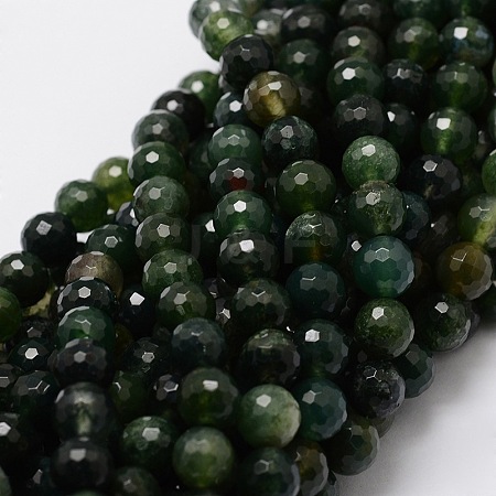 Faceted Round Natural Moss Agate Bead Strands G-L437-24-8mm-1