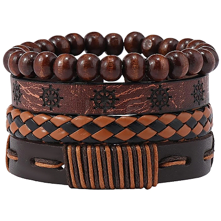 4Pcs 4 Styles PU Imitation Leather Braided Bracelets Sets BJEW-CL0001-13B-1