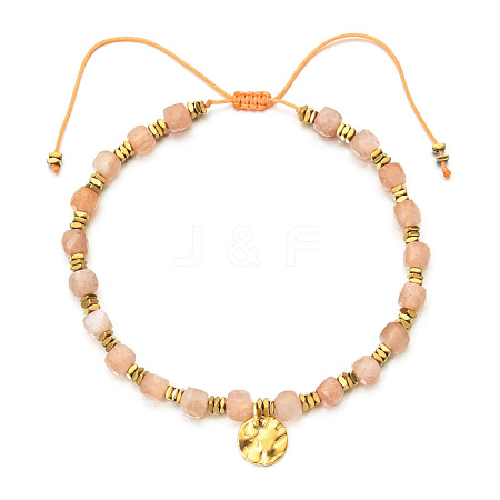 Bohemian Style Synthetic Sunstone Cube Braided Bead Bracelet YV1392-1-1