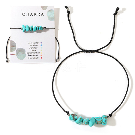 Chakra Theme Natural Turquoise Chips Braided Bead Bracelets ET5647-8-1