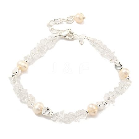 Natural Quartz Crystal Rock Crystal Chips Beaded Bracelets BJEW-M315-02P-1