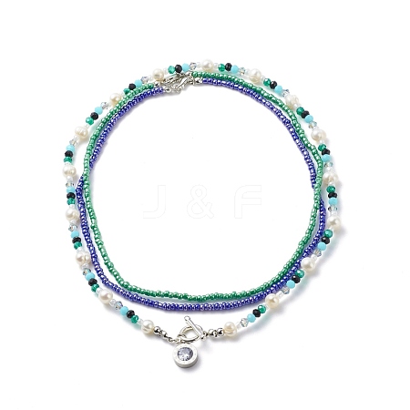 3Pcs 3 Style Natural Pearl & Glass Seed Beaded Necklaces Set NJEW-JN03961-1