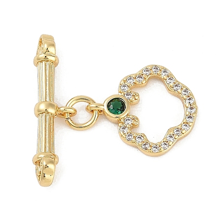 Brass Micro Pave Clear Cubic Zirconia Toggle Clasps KK-K391-15G-1