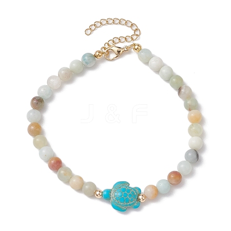 Natural Flower Amazonite &  Synthetic Turquoise Charm Anklets for Women AJEW-AN00616-01-1