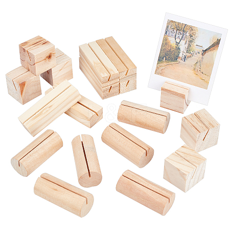   18Pcs 3 Style Cube & Rectangle & Column Pinewood Name Card Holder ODIS-PH0001-34-1