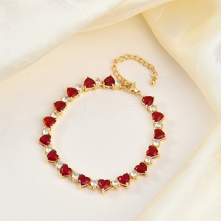 Brass Micro Pave Red Cubic Zirconia Chain Bracelets for Women BJEW-M047-02B-1