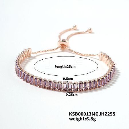 Simple and Elegant Minimalist Style Brass Violet Rhinestone Box Chain Slider Women's Bracelets VW1538-8-1