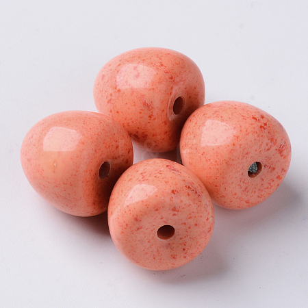  Jewelry Beads Findings Opaque Acrylic Beads, Half Drilled, Half Oval, LightSalmon, 15.5x15~16mm, Half Hole: 2.5mm, about 200pcs/500g