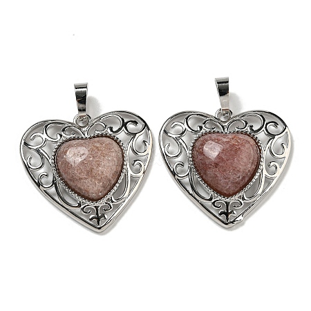 Natural Strawberry Quartz Peach Love Heart Pendants G-G158-01S-1