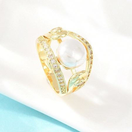 Brass Micro Pave Cubic Zirconia Finger Rings for Women RJEW-D340-02G-07-1