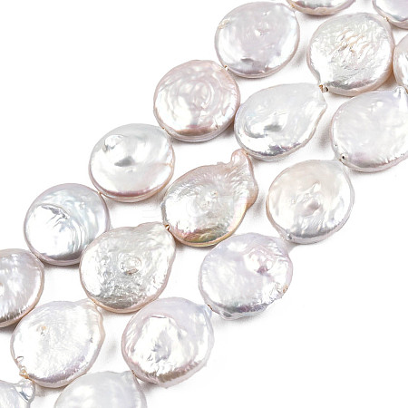 Flat Round Natural Baroque Pearl Keshi Pearl Beads Strands PEAR-R015-16-1