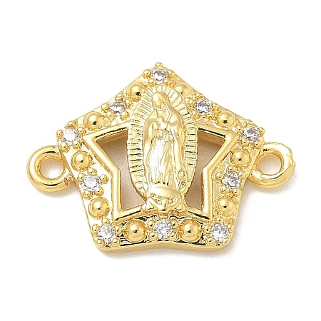 Rack Plating Brass Micro Pave Clear Cubic Zirconia Star with Virgin Mary Connector Charms KK-L224-096G-1