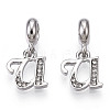 Platinum Rack Plating Alloy Rhinestone European Dangle Charms PALLOY-T048-36P-U-1