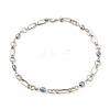 304 Stainless Steel Oval & Ring Link Chains Necklace with Natural Pearl Beaded for Women NJEW-JN03873-5