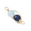 Copper Wire Wrapped Natural Lapis Lazuli & Dyed Blue Quartz Round Beded Links Connector Charms PALLOY-JF04678-02-3