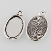 Tibetan Style Antique Silver Alloy Flat Oval Pendant Cabochon Settings X-TIBEP-M022-35AS-2