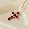 Brass Pave Cubic Zirconia Religion Cross Pendant Necklaces CU6638-4-2